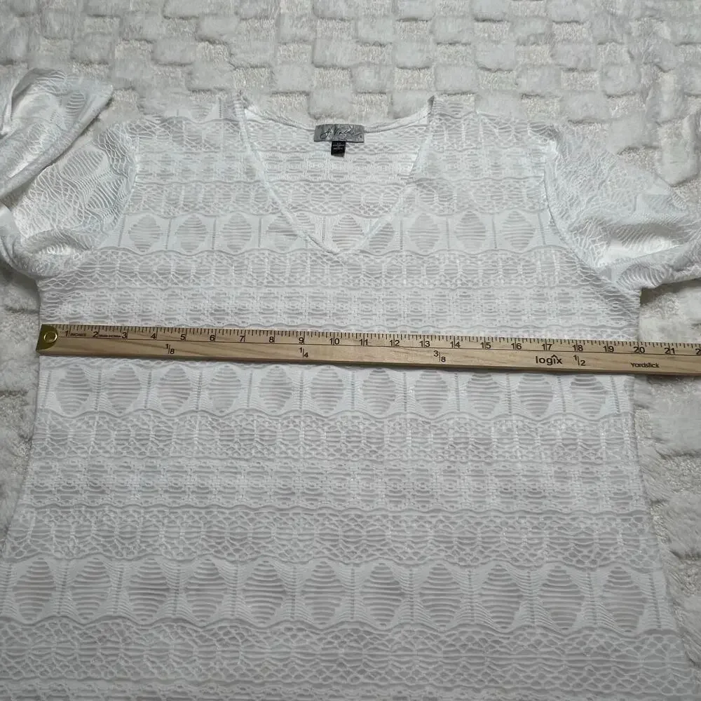 J Valdi White Sheer Lace Swim Cover Up Tunic M 3/4 Sleeve Beach Resort